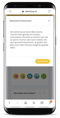 Screenshot Smartphone: Pop up Fenster Übersicht Interessen