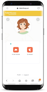 Screenshot Smartphone: Auswahl zwischen "in der Schule" und "Zuhause"