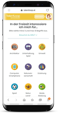 Screenshot Smartphone: Auswahl Interessen