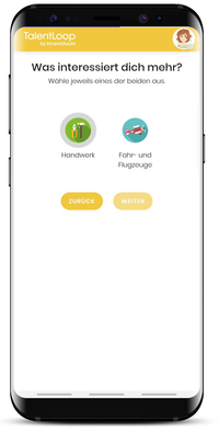 Screenshot Smartphone: Auswahl zwischen zwei Auswahlmöglichkeiten
