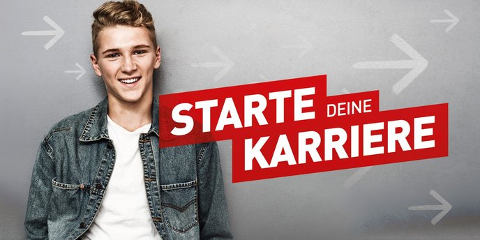 Jugendlicher mit Slogan: Starte deine Karriere