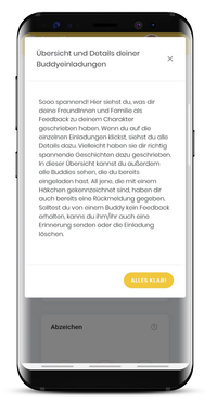 Screenshot Smartphone: Feedback Buddyeinladungen